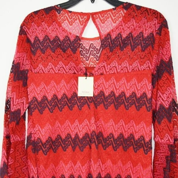 NWT TRINA TRINA TURK Lovey Bell Sleeves Chevron Print Party Mini Dress - Picture 6 of 8